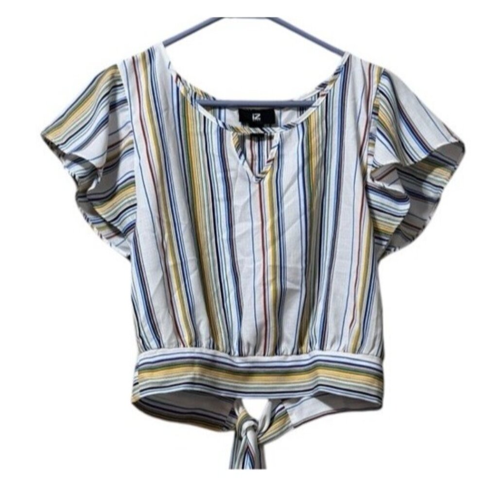 IZ Byer Stripe Top Blouse Tie in Back Size Small Polyester Office Party Teacher